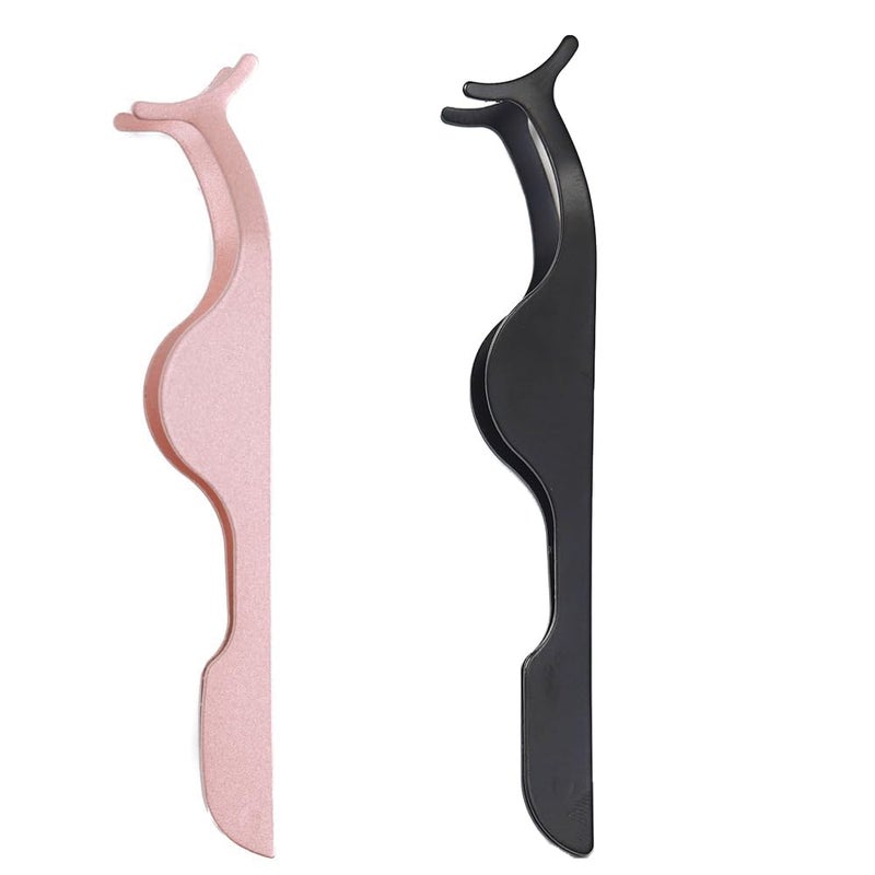 YiQiYi 2 PCS False Eyelash Extension Tweezers Eyelshes Applicator Tool Stainless Steel Remover Clip Nipper Black and Pink