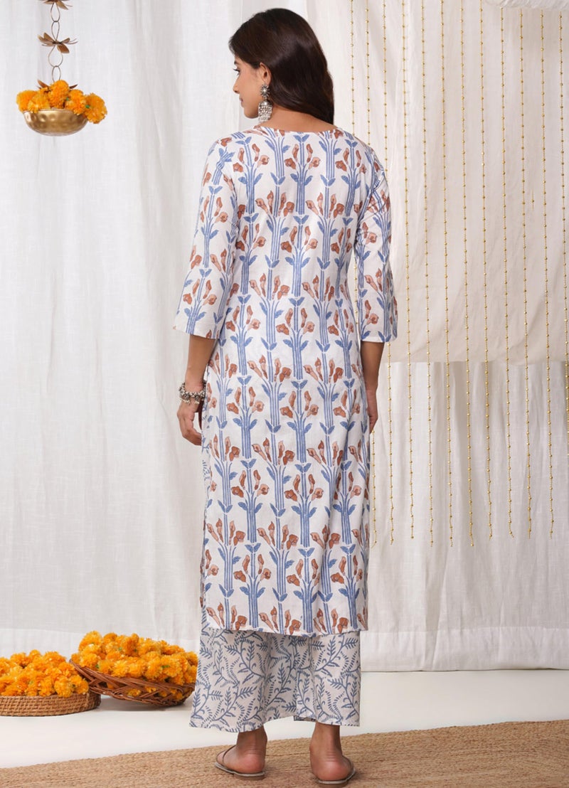 rytras Women's Pure Cotton Printed Straight Kurta Set with Palazzo Pants & Dupatta- Ethnic Wear, White(RYT633,S) - Image 2
