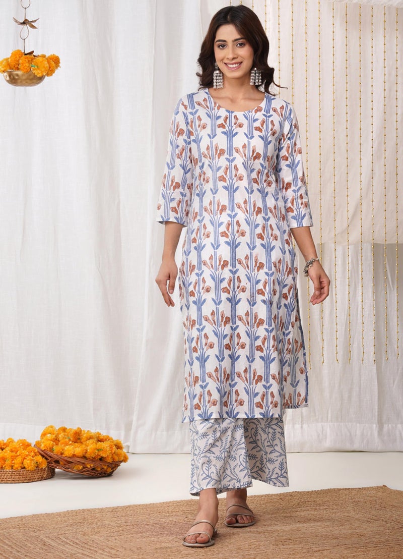 rytras Women's Pure Cotton Printed Straight Kurta Set with Palazzo Pants & Dupatta- Ethnic Wear, White(RYT633,S) - Image 3