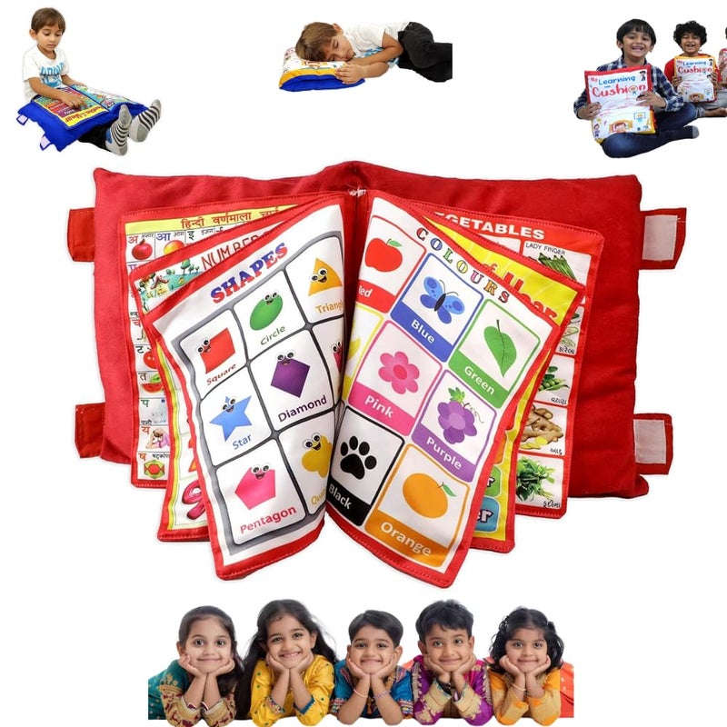 Kids Learning Pillow Book English Hindi Alphabet Educational Cushion Toy for Birthday Gift Children Girls Boys Toddler MulticolorDesign