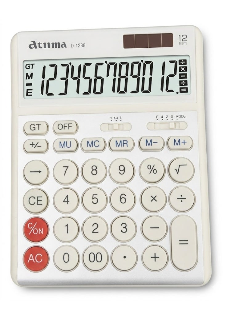 آلة حاسبة إلكترونية مكتبية D-1288، شاشة LCD كبيرة مكونة من 12 رقمًا، مزودة بنظام طاقة مزدوج. آلة حاسبة مكتبية موثوقة وعملية، مصممة للاستخدام في المكاتب والمدارس والشركات، تتميز بشاشة كبيرة وواضحة ونظام طاقة مزدوج موفر للطاقة لإجراء العمليات الحسابية اليومية. - Image 1