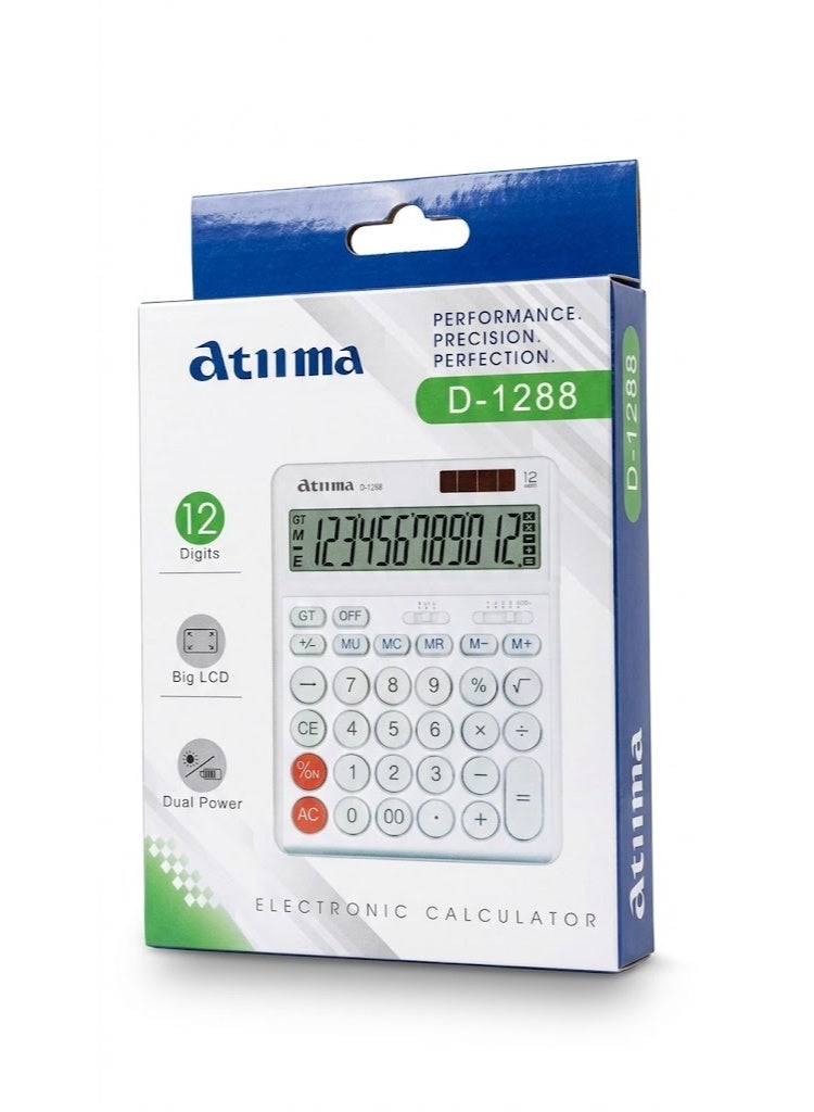 آلة حاسبة إلكترونية مكتبية D-1288، شاشة LCD كبيرة مكونة من 12 رقمًا، مزودة بنظام طاقة مزدوج. آلة حاسبة مكتبية موثوقة وعملية، مصممة للاستخدام في المكاتب والمدارس والشركات، تتميز بشاشة كبيرة وواضحة ونظام طاقة مزدوج موفر للطاقة لإجراء العمليات الحسابية اليومية. - Image 2