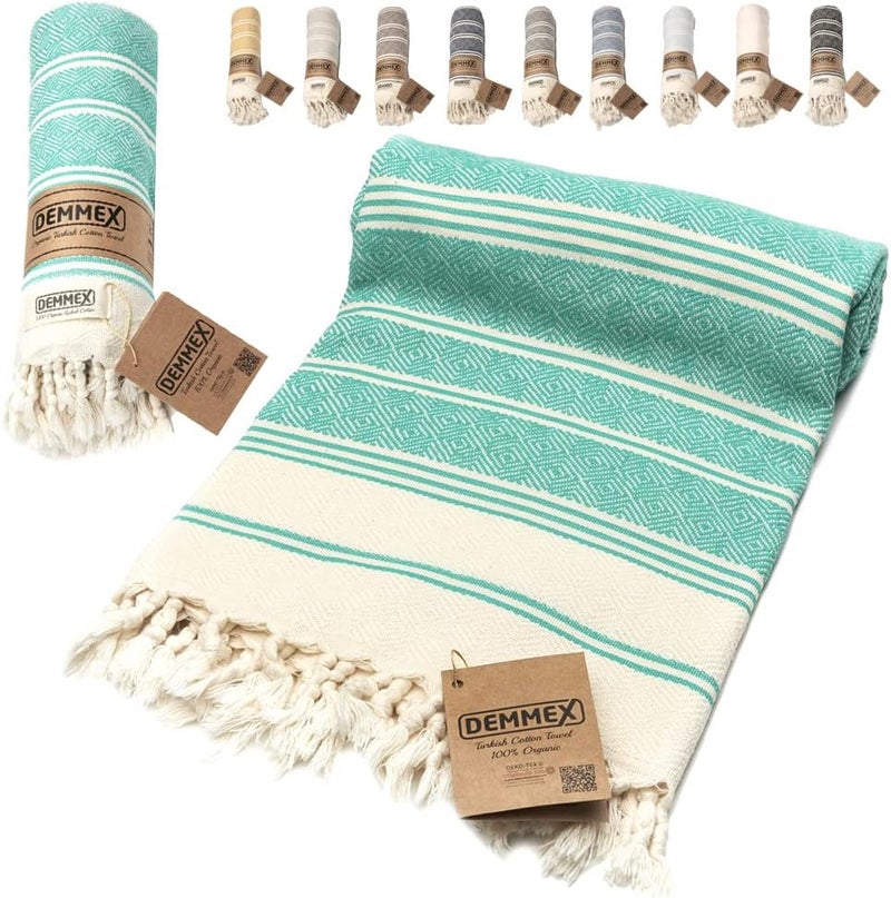 DEMMEX Certified 100% Organic Turkish Cotton Beach and Bath Towel, Peshtemal Towel Blanket, Quick Dry Sand Free, Oversized Light Compact, Diamond Weave, Prewashed, 71x36 Inches, 14 Oz (Nile) - Image 1