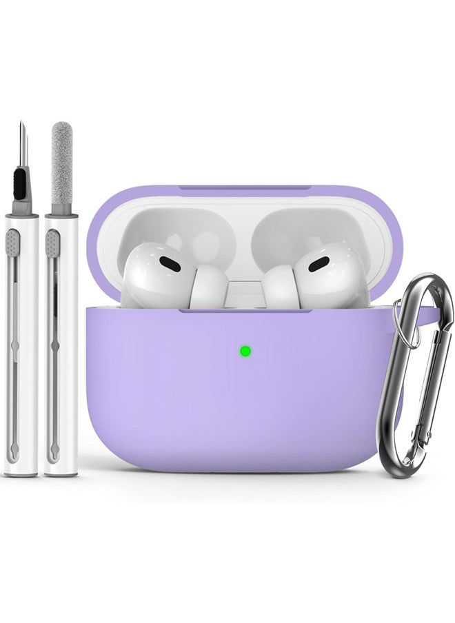 SJet - Soft Silicone Protective Case Cover for AirPods Pro 2/Pro with Cleaner Kit and Keychain(Purple) - Image 1