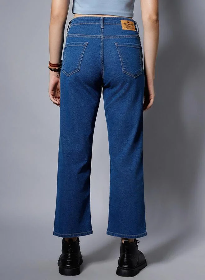 هاي ستار جينز مطاطي بخصر عالي مع تأثير باهت خفيف