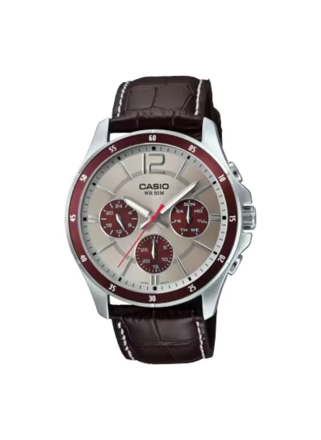 كاسيو Men's Analog Display Watch With Silver Leather Strap - MTP-1374L-7A1