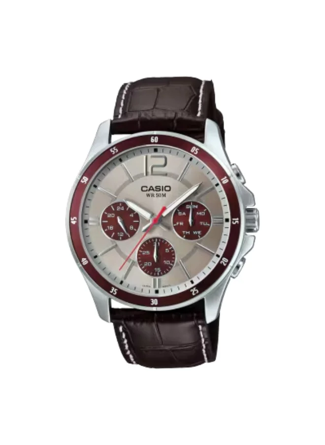 CASIO Men's Leather Analog Watch MTP-1374L-7A1 - 43.5 mm