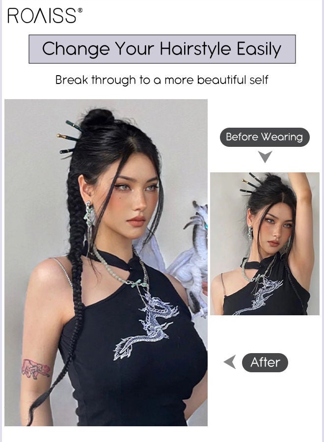 roaiss 2Pcs Ponytail Wig Synthetic for Women Ponytail Elastic Band Braided Twist Braid Hair Extension Wig Twin Tail Braided Hair Extensions Hair Extensions 26 inches (65 cm) - Image 2