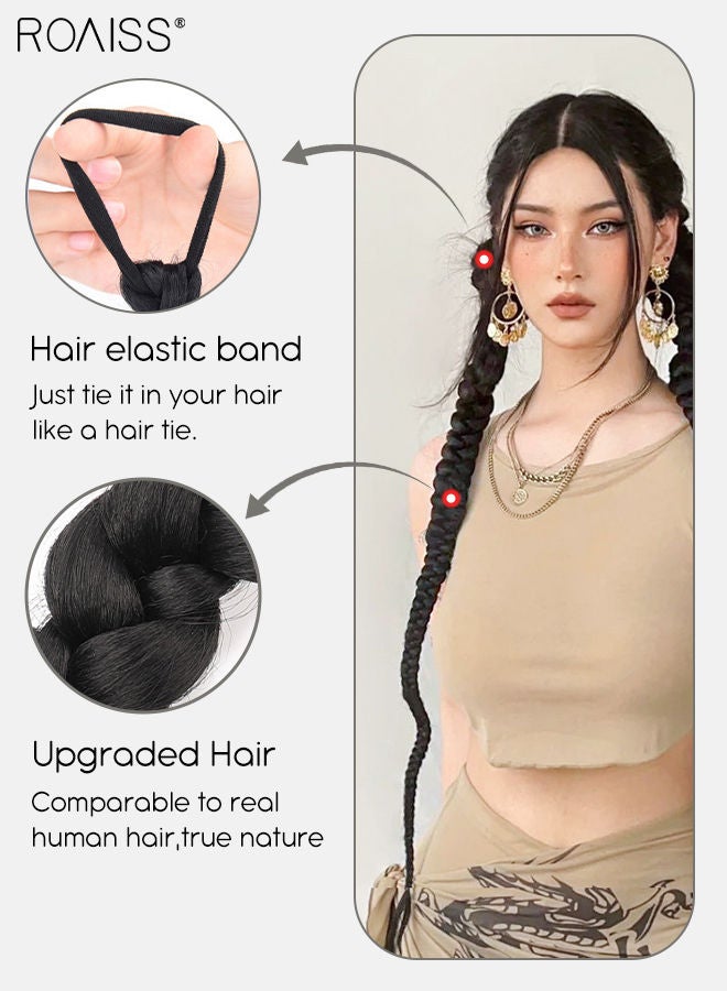 roaiss 2Pcs Ponytail Wig Synthetic for Women Ponytail Elastic Band Braided Twist Braid Hair Extension Wig Twin Tail Braided Hair Extensions Hair Extensions 26 inches (65 cm) - Image 4