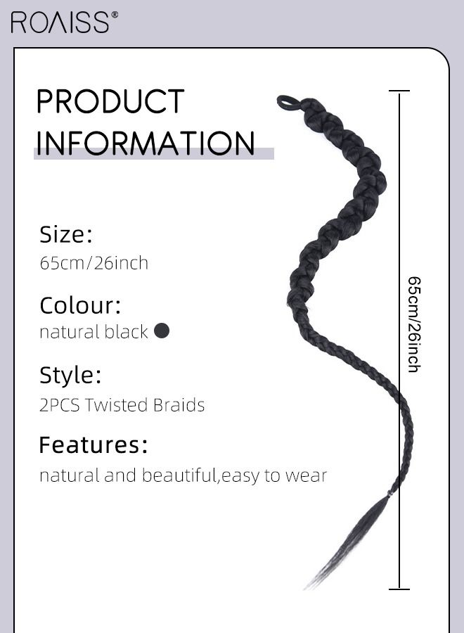roaiss 2Pcs Ponytail Wig Synthetic for Women Ponytail Elastic Band Braided Twist Braid Hair Extension Wig Twin Tail Braided Hair Extensions Hair Extensions 26 inches (65 cm) - Image 3