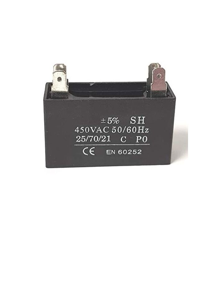 High Quality 2 Pin Rectangle Shaped Fan Capacitor 450 VAC | Black (2 PIN 7MFD (7µF))  - Image 1