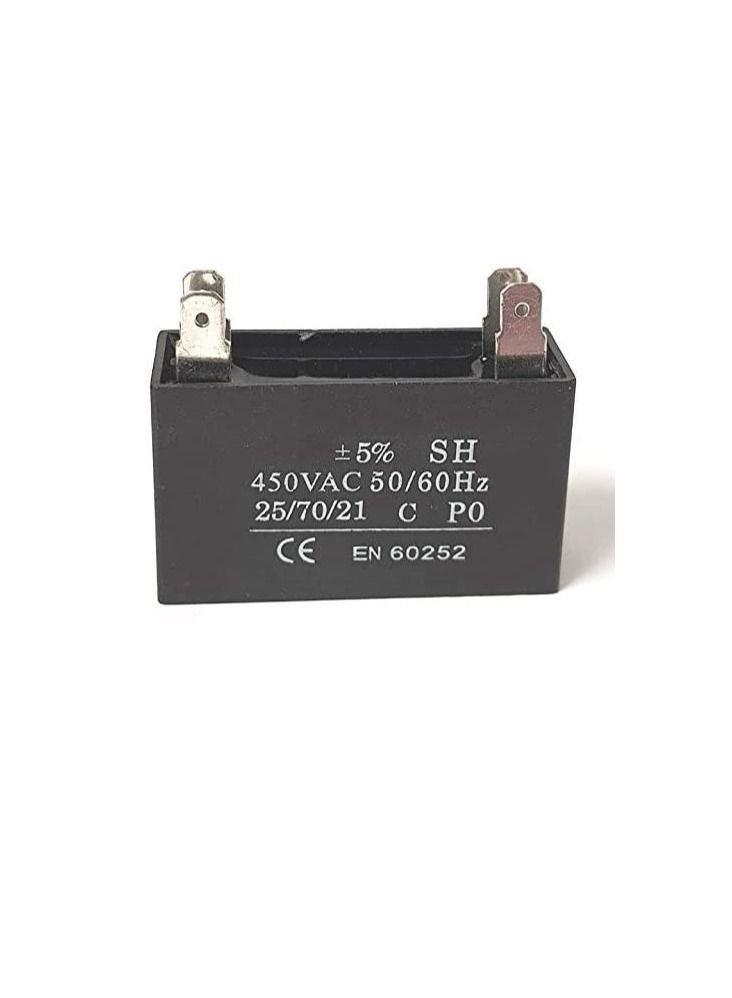 High Quality 2 Pin Rectangle Shaped Fan Capacitor 450 VAC | Black (2 PIN 7MFD (7µF))  - Image 2