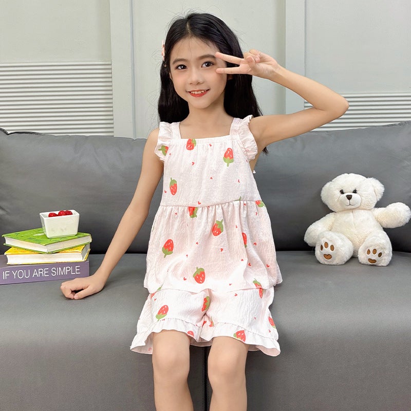 Children'S Suspenders Suit Girls Vest Shorts Two-Piece Baby Thin Summer Children'S Clothing - Image 1
