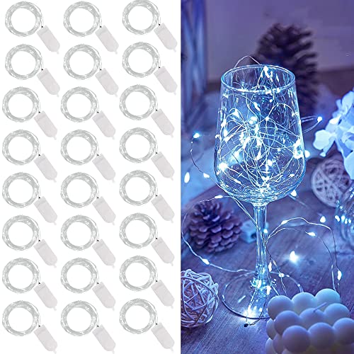 WATERGLIDE 24 Pack Fairy Lights Battery Operated (Included), 7 ft 20 LED Mini String Lights, Waterproof Silver Wire Firefly Starry Lights for DIY Wedding Christmas Party Mason Jars Decor, Cool White - Image 1