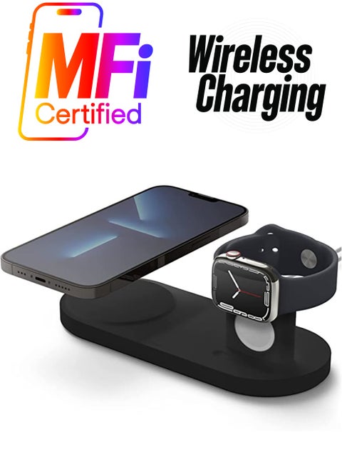 Charging Hub Duo Stand compatible with MagSafe Charger, iPhone 14 Series, 13 Series, 12 Series, AirPods Pro and Pro 2, AirPods 3 - Black