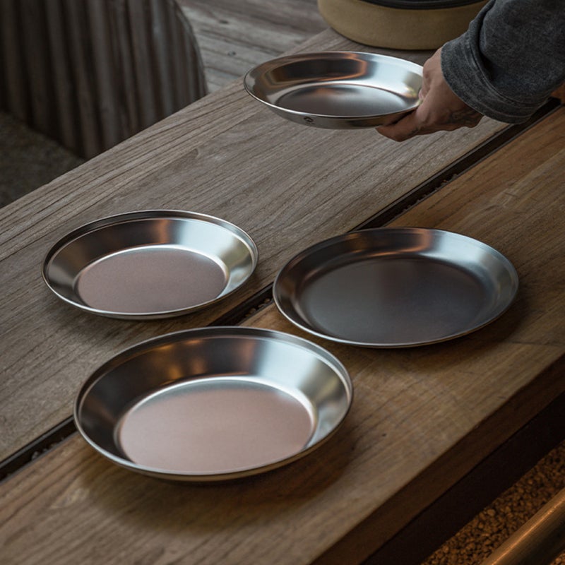 Stainless Steel Plate 1 Set B: Seamless Integrated Molding, Rust-Resistant, Easy To Wash - Stackable Metal Saucer With Canvas Bag for Outdoor Picnic, Camping, Travelers - Image 4