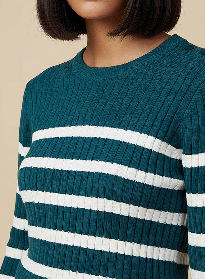 سبلاش فيڤ كنزة بياقة دائرية مخططة - Image 4