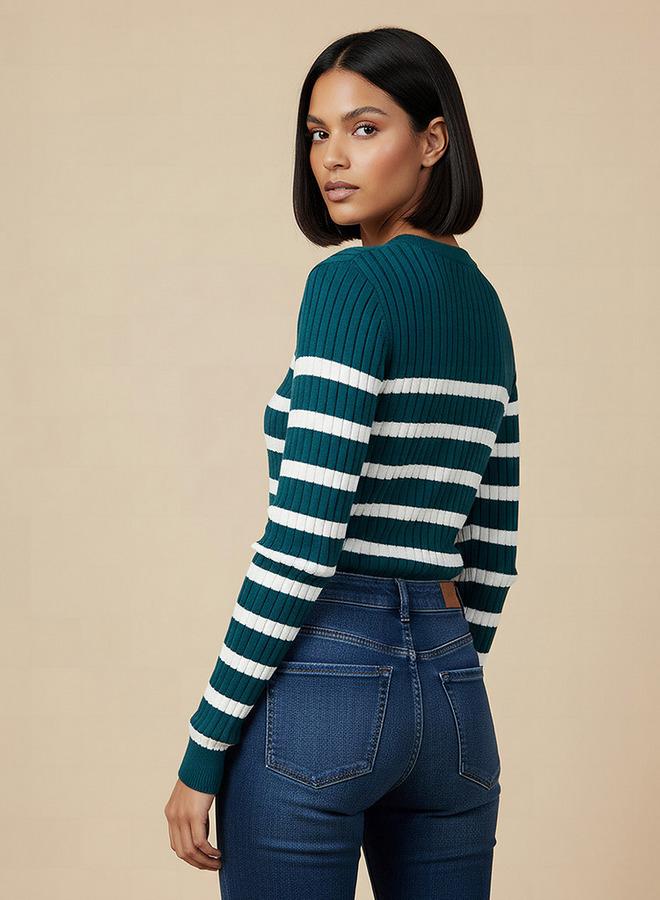 سبلاش فيڤ كنزة بياقة دائرية مخططة - Image 3