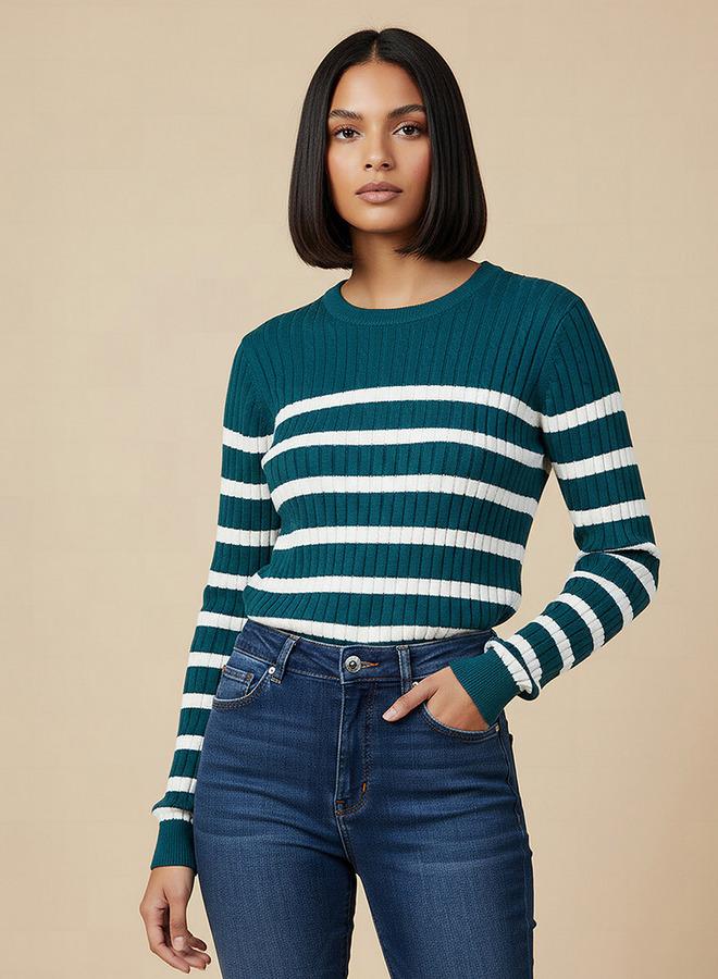 سبلاش فيڤ كنزة بياقة دائرية مخططة - Image 1