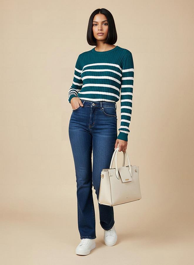 سبلاش فيڤ كنزة بياقة دائرية مخططة - Image 2