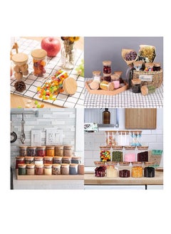 MahMir MahMir 12 pcs Set Glass Spice Jars with Bamboo Airtight Lids and Labels  Food Cereal Storage Spice Containers for Home Kitchen Tea Herbs Coffee Flour Herbs Grains Glass Jars Set 300ML  Round  - Image 2