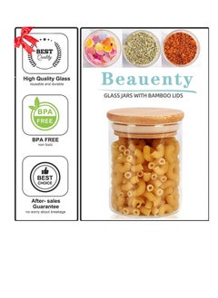 MahMir MahMir 12 pcs Set Glass Spice Jars with Bamboo Airtight Lids and Labels  Food Cereal Storage Spice Containers for Home Kitchen Tea Herbs Coffee Flour Herbs Grains Glass Jars Set 300ML  Round  - Image 3