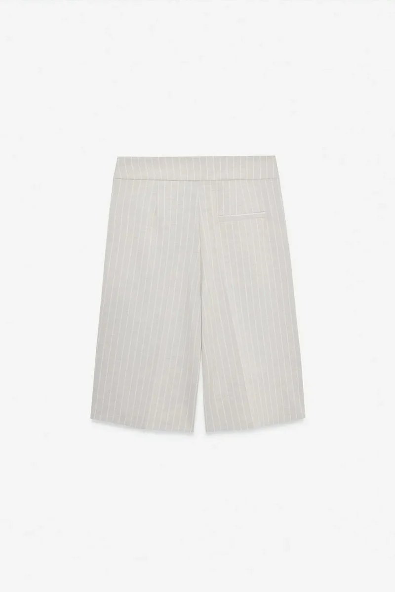 Dilvin Beige Natural DILVIN High-Waist Striped Tailored Shorts With Belt for Women | Best Price UAE