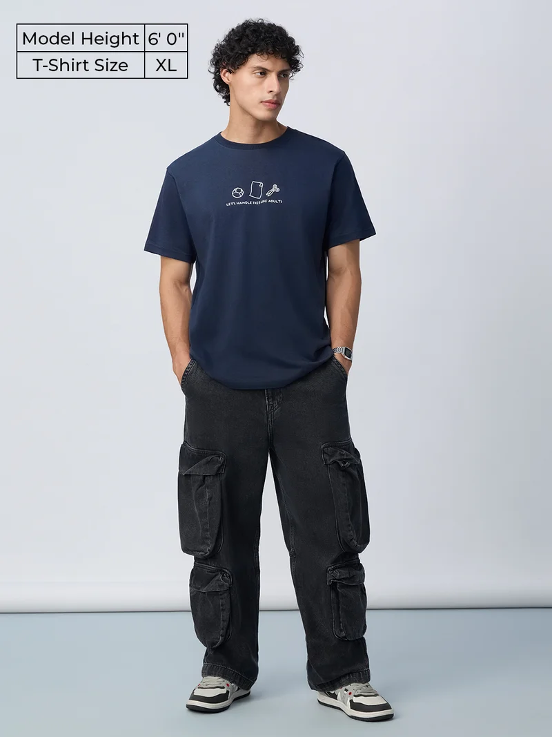The Souled Store  The Souled Store Originals: Handle Like Adults Men and Boys Short Sleeves Round Neck Graphic Printed Cotton Relaxed Fit Lightweight Everyday Comfortable T-Shirt for Casual Wear  | Best Price UAE