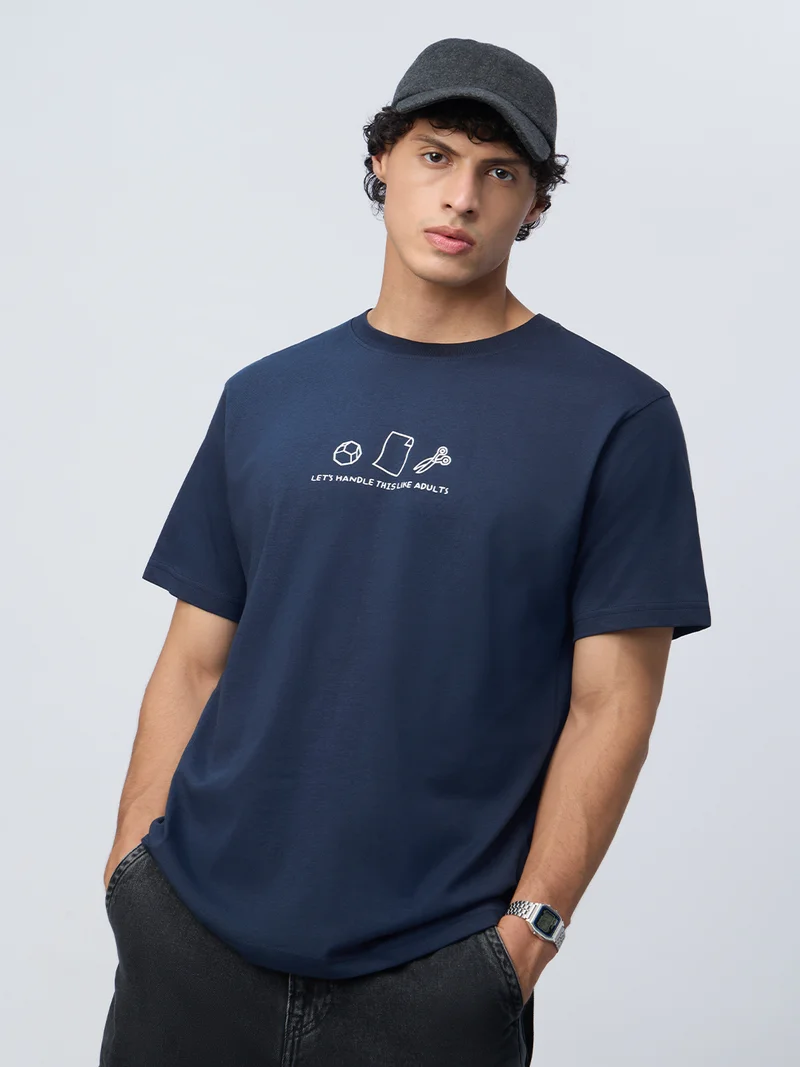 The Souled Store Originals: Handle Like Adults Men and Boys Short Sleeves Round Neck Graphic Printed Cotton Relaxed Fit Lightweight Everyday Comfortable T-Shirt for Casual Wear