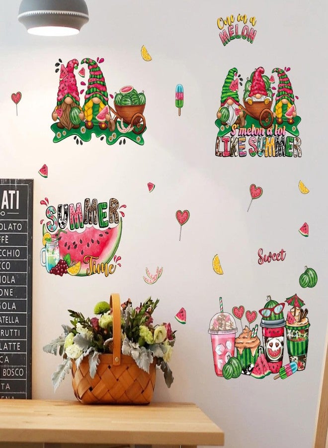 iMagitek 4 Sheets Summer Watermelon Gnome Window Clings, Summer Wall Decals for Refrigerator Car Window - Image 5