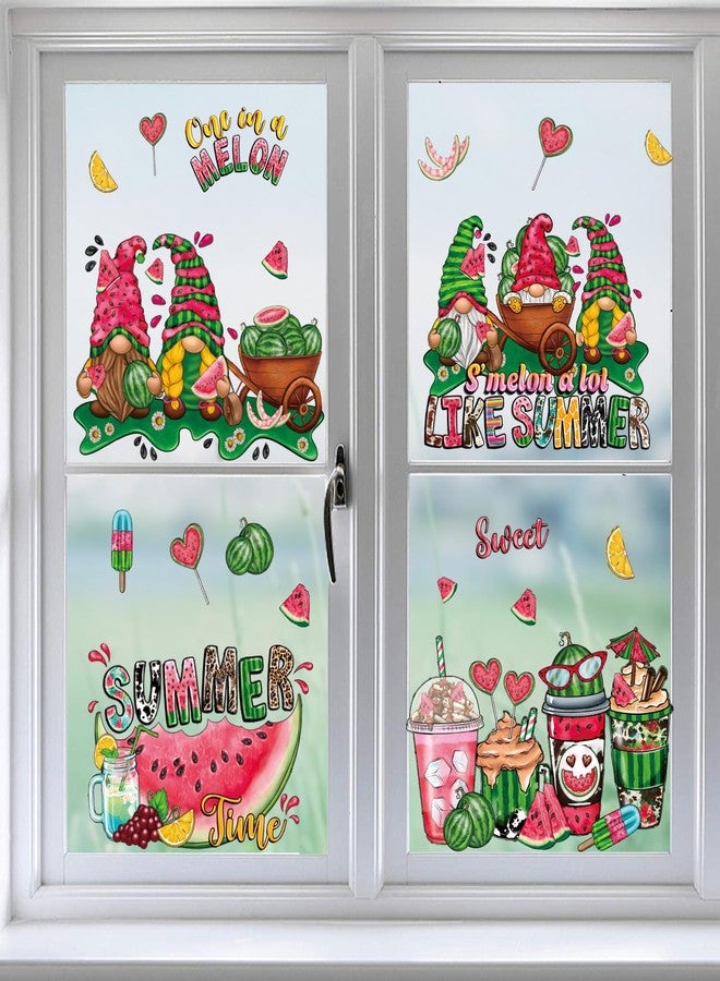 iMagitek 4 Sheets Summer Watermelon Gnome Window Clings, Summer Wall Decals for Refrigerator Car Window - Image 1