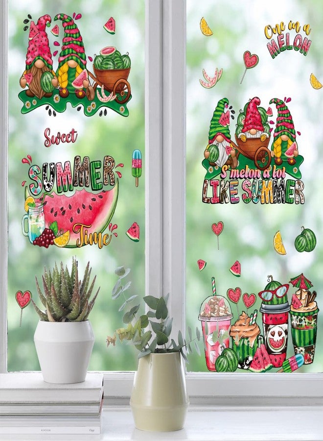 iMagitek 4 Sheets Summer Watermelon Gnome Window Clings, Summer Wall Decals for Refrigerator Car Window - Image 4