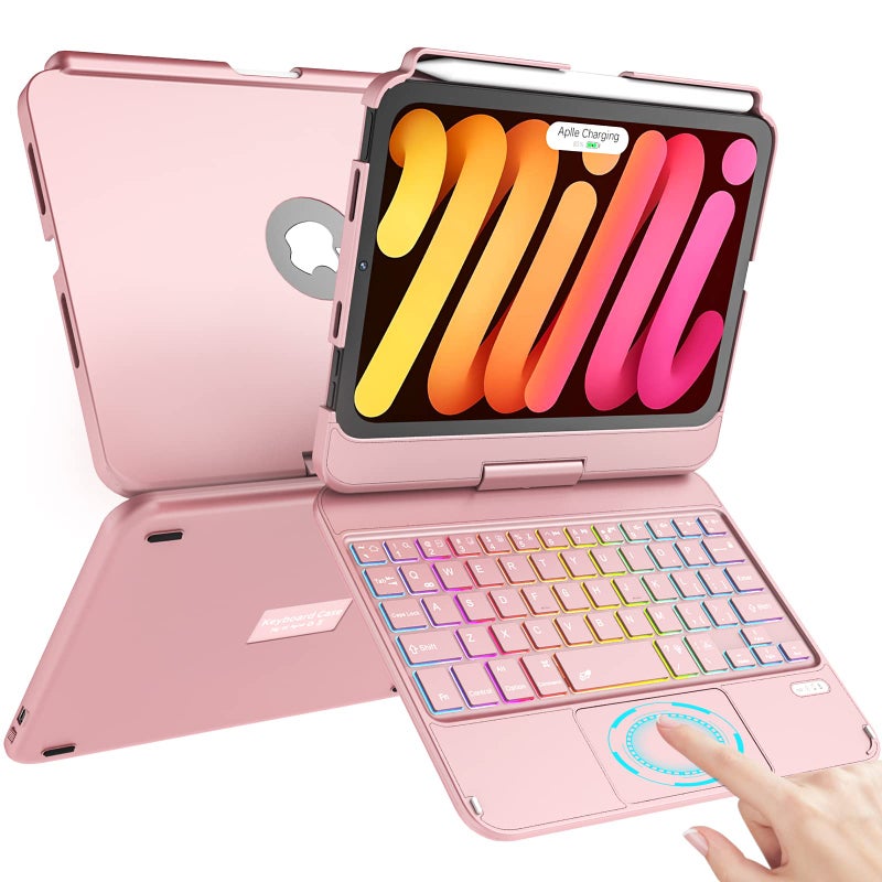 حافظة لوحة مفاتيح TaIYanG لجهاز iPad mini 7 Mini 67 مع إضاءة خلفية ملونة ولوحة تتبع لحافظة لوحة مفاتيح لجهاز iPad mini الجيل السادس 2021 83 بوصة 360 درجة قابلة للتدوير غلاف واقي نحيف لجهاز iPad mini الجيل السابع 2024