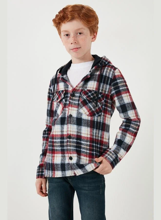 Lela Lela Hooded Double Pocket Plaid Winter Lumberjack Shirt Boy SHIRT CF24W81778