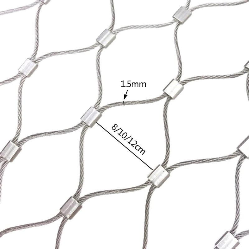 Stainless Steel Rope Wire Mesh Stainless Steel Rope Netting, Flexible Cable Balustrade Mesh for Poultry Barrier, Easy to Cut for Zoo Cage Fence, Balcony, Stair(Silver-12cm,2x8m) - Image 5