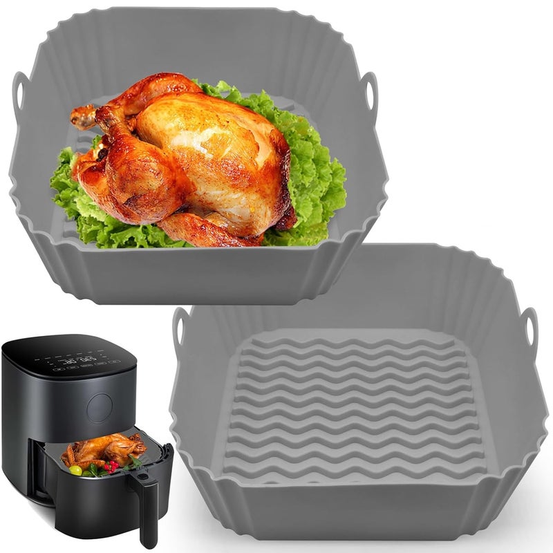 GWY 2 Pack Air Fryer Silicone Liners Square NonStick Airfryer Liners Reusable Pot Heat Resistant Air Fryer Accessories Deep Fryer Baskets for 4 to 7 QT Oven Microwave Air Fryer Silicone Baking Tray - Image 1