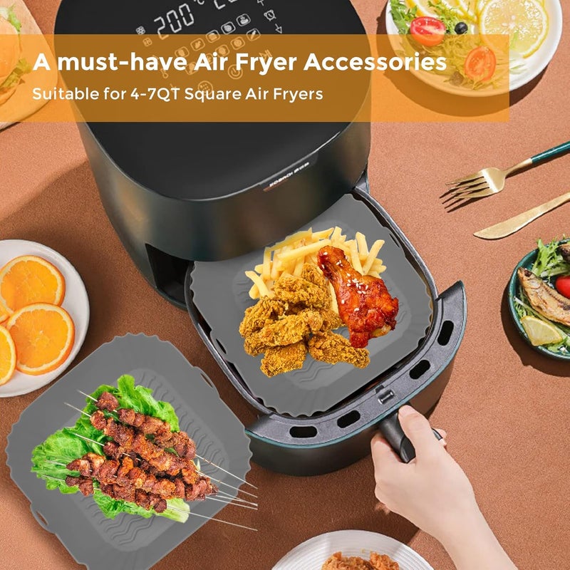 GWY 2 Pack Air Fryer Silicone Liners Square NonStick Airfryer Liners Reusable Pot Heat Resistant Air Fryer Accessories Deep Fryer Baskets for 4 to 7 QT Oven Microwave Air Fryer Silicone Baking Tray - Image 4