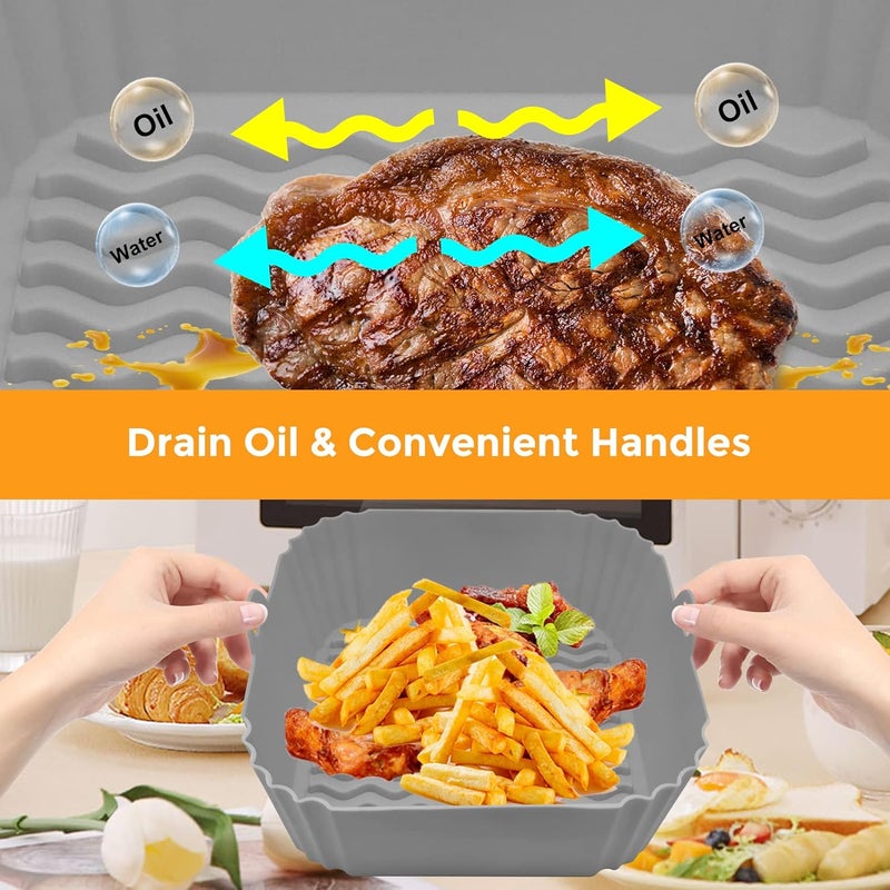 GWY 2 Pack Air Fryer Silicone Liners Square NonStick Airfryer Liners Reusable Pot Heat Resistant Air Fryer Accessories Deep Fryer Baskets for 4 to 7 QT Oven Microwave Air Fryer Silicone Baking Tray - Image 3