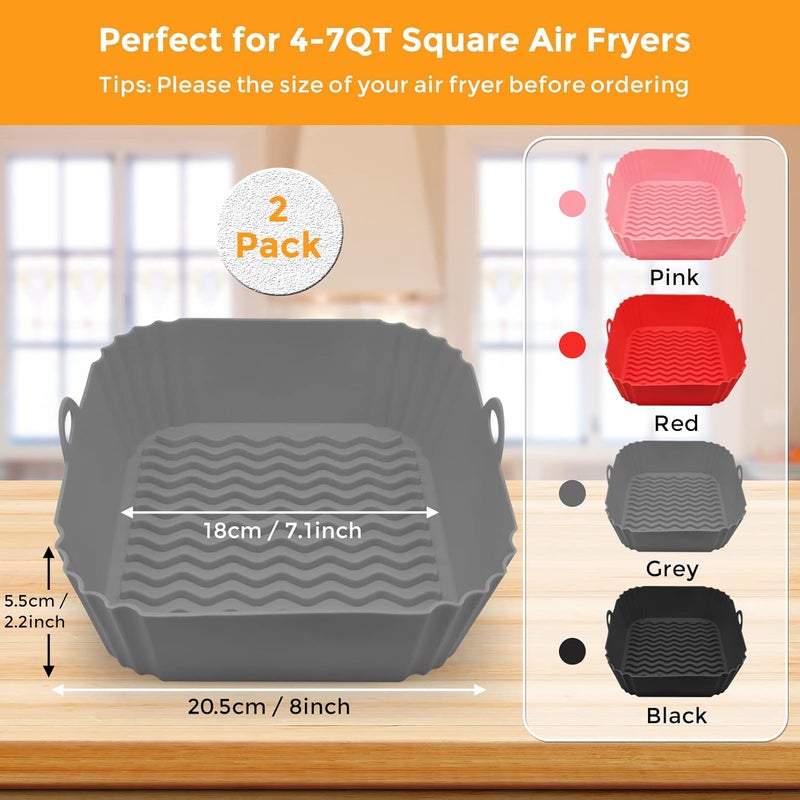 GWY 2 Pack Air Fryer Silicone Liners Square NonStick Airfryer Liners Reusable Pot Heat Resistant Air Fryer Accessories Deep Fryer Baskets for 4 to 7 QT Oven Microwave Air Fryer Silicone Baking Tray - Image 2