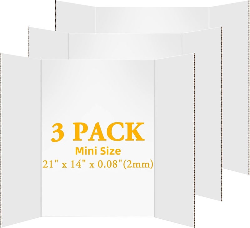 AKONEGE 3Pcs Small Trifold Poster Board, 21 x 14 inches White Tri Fold Poster Boards Corrugated Presentation Board Science Fair Display Boards for School Fun Projects, Exhibitions and Business - Image 1