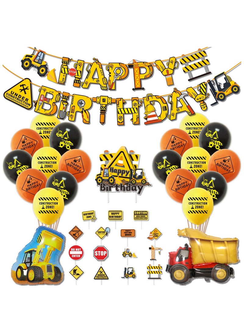 Gold Construction Truck Balloon Garland Set - Birthday Backdrop with Cake Topper for Boys' Graduation/Gender Reveal Party - Image 1