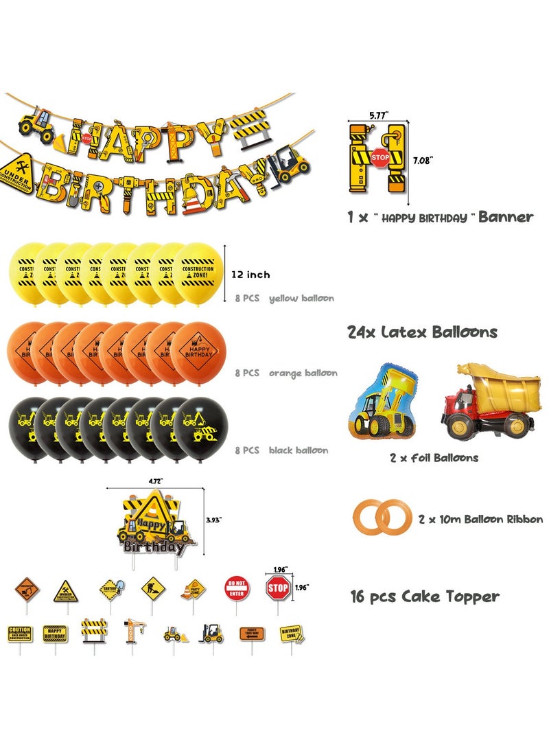 Gold Construction Truck Balloon Garland Set - Birthday Backdrop with Cake Topper for Boys' Graduation/Gender Reveal Party - Image 2