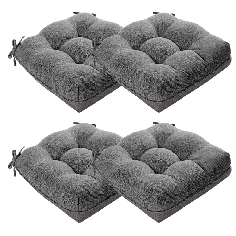 MAGIC ELEPHANT Chair Cushions for Dining Chair Shredded Memory Foam Kitchen Chair Cushions Set of 4 NonSlip Thick Dinning Room Chair Pads Seat Cushions 155 x 155 x 4 Grey