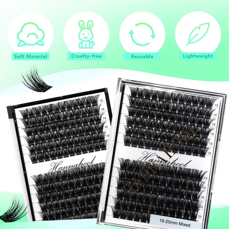 Hannahool 12rows-Large Tray Mixed 8-10-12-14-16mm/Mixed 14-15-16mm/Mixed14mm-16mm/Mixed 18-20mm Wide Stem Individual False Eyelashes Dramatic Black Cluster Eyelashes (mixed 18-20mm) - Image 4