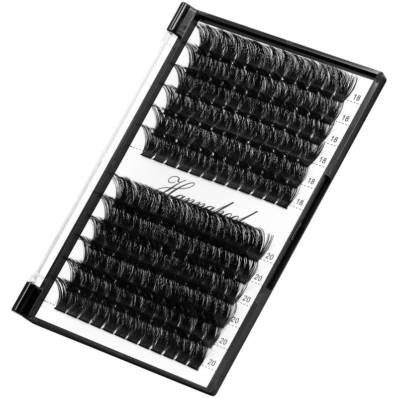 Hannahool 12rows-Large Tray Mixed 8-10-12-14-16mm/Mixed 14-15-16mm/Mixed14mm-16mm/Mixed 18-20mm Wide Stem Individual False Eyelashes Dramatic Black Cluster Eyelashes (mixed 18-20mm) - Image 2