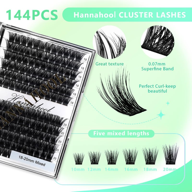 Hannahool 12rows-Large Tray Mixed 8-10-12-14-16mm/Mixed 14-15-16mm/Mixed14mm-16mm/Mixed 18-20mm Wide Stem Individual False Eyelashes Dramatic Black Cluster Eyelashes (mixed 18-20mm) - Image 3
