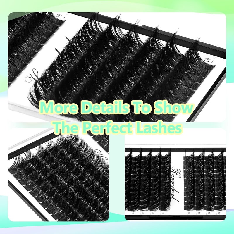 Hannahool 12rows-Large Tray Mixed 8-10-12-14-16mm/Mixed 14-15-16mm/Mixed14mm-16mm/Mixed 18-20mm Wide Stem Individual False Eyelashes Dramatic Black Cluster Eyelashes (mixed 18-20mm) - Image 5
