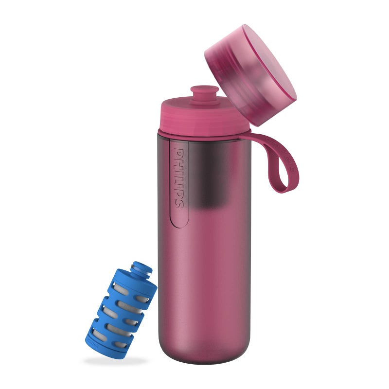 PHILIPS Water GoZero Active BPA-Free Water Bottle with Fitness Tap Water Filter  Sport Squeeze Water Bottle  Lightweight  24 oz with Fitness Filter  Plum - Image 1