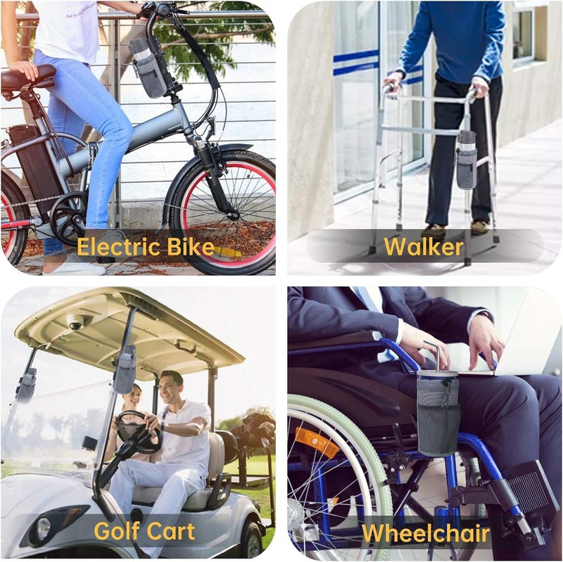 GEARV 2Pack Cup Holder for Bike, Scooter and Wheelchair, Water Bottle Holder for UTV/ATV, Walker, Golf Cart and Beach, Universal Drink Holder Accessories with Net Pocket and Cord Lock (Gray) - Image 3