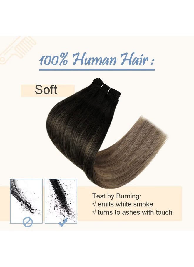Easyouth - Weft Hair Extensions 20 Inch Sew In Human Hair Extensions Dark Brown Balayage To Chestnut Brown Highlights Ash Blonde Remy Bundles Weave Extensions 100 Grams Real Hair Wefts - Image 1